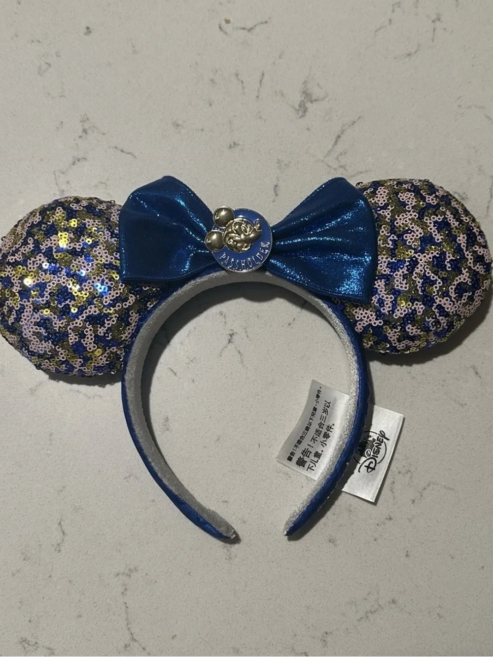 Disney Parks Annual Passholder Exclusive Ears Headband Blue & Gold Sequins